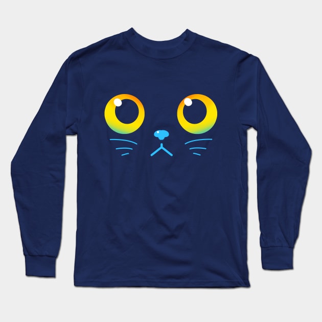 Curious Black Cat Eyes Long Sleeve T-Shirt by TechraNova